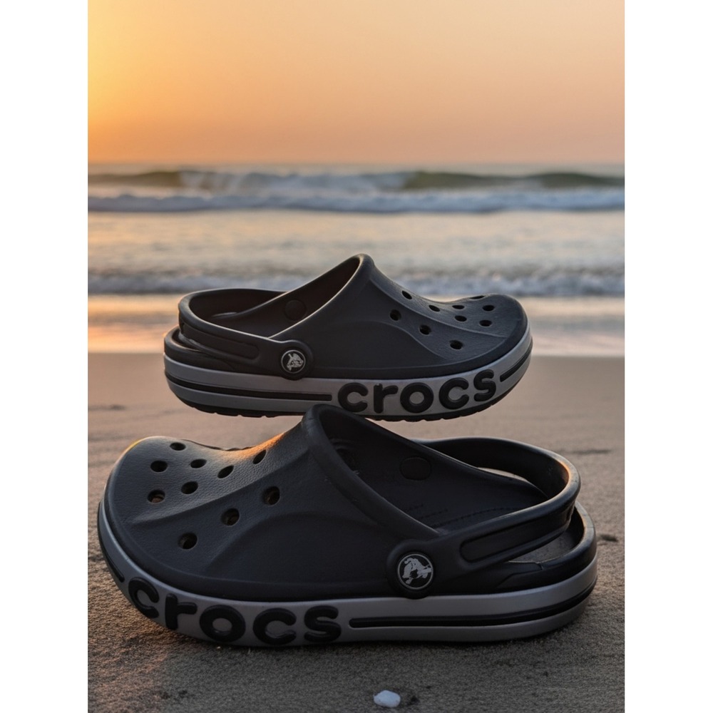 Crocs Bayaband Black Gray Clogs Men's 5 Women's 7 Slip On Shoes